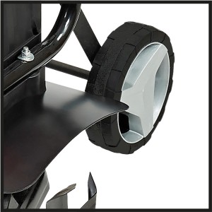 Detailaufnahme: Rad der Einhell Elektro-Bodenhacke GC-RT 1440 M, schwarz/silber.
