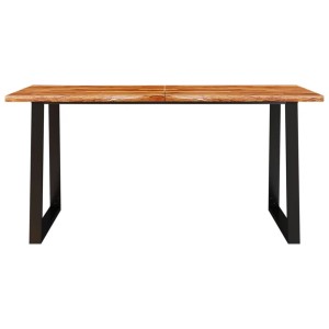 vidaXL Esstisch mit Baumkante, 160x80 cm, Akazie Massivholz und U-förmigen Stahlbeinen.