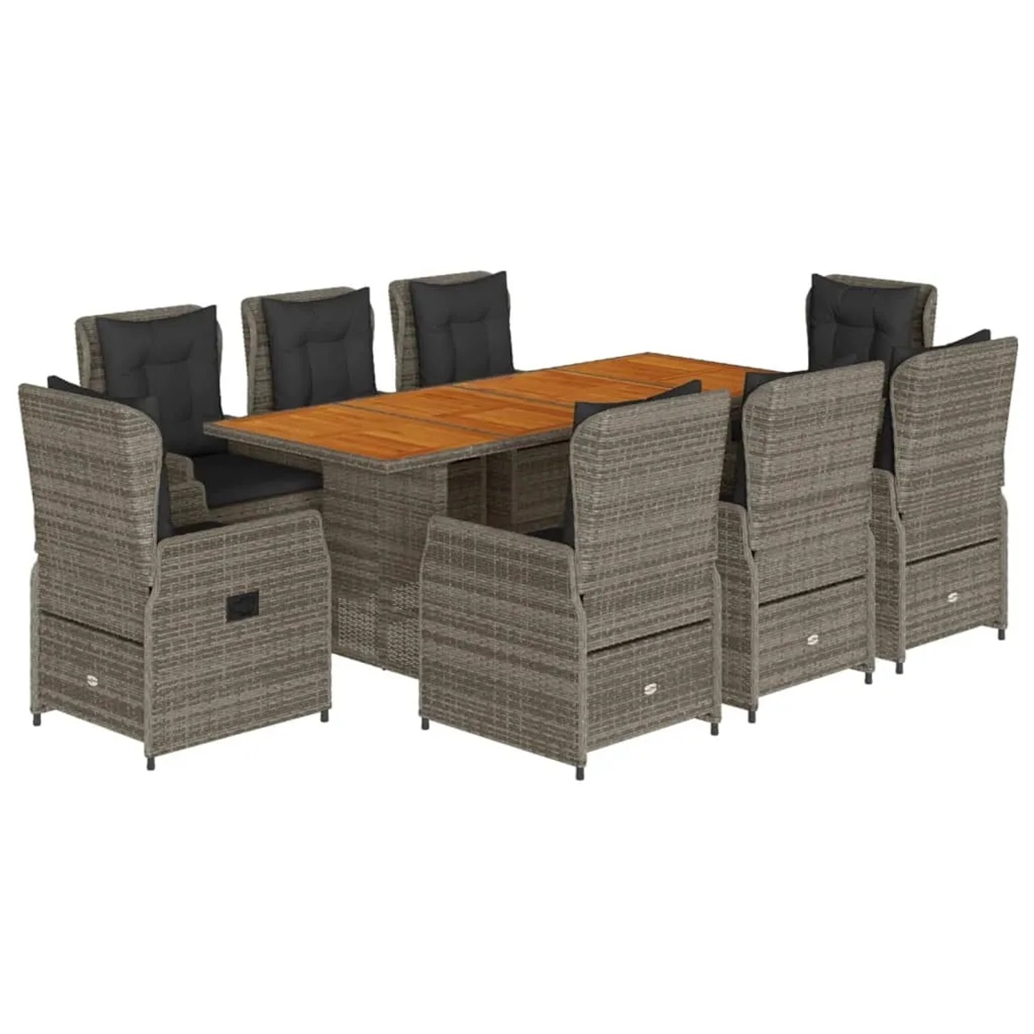 vidaXL 9-Tlg Garten-Essgruppe mit Kissen Grau Poly Rattan 3262786