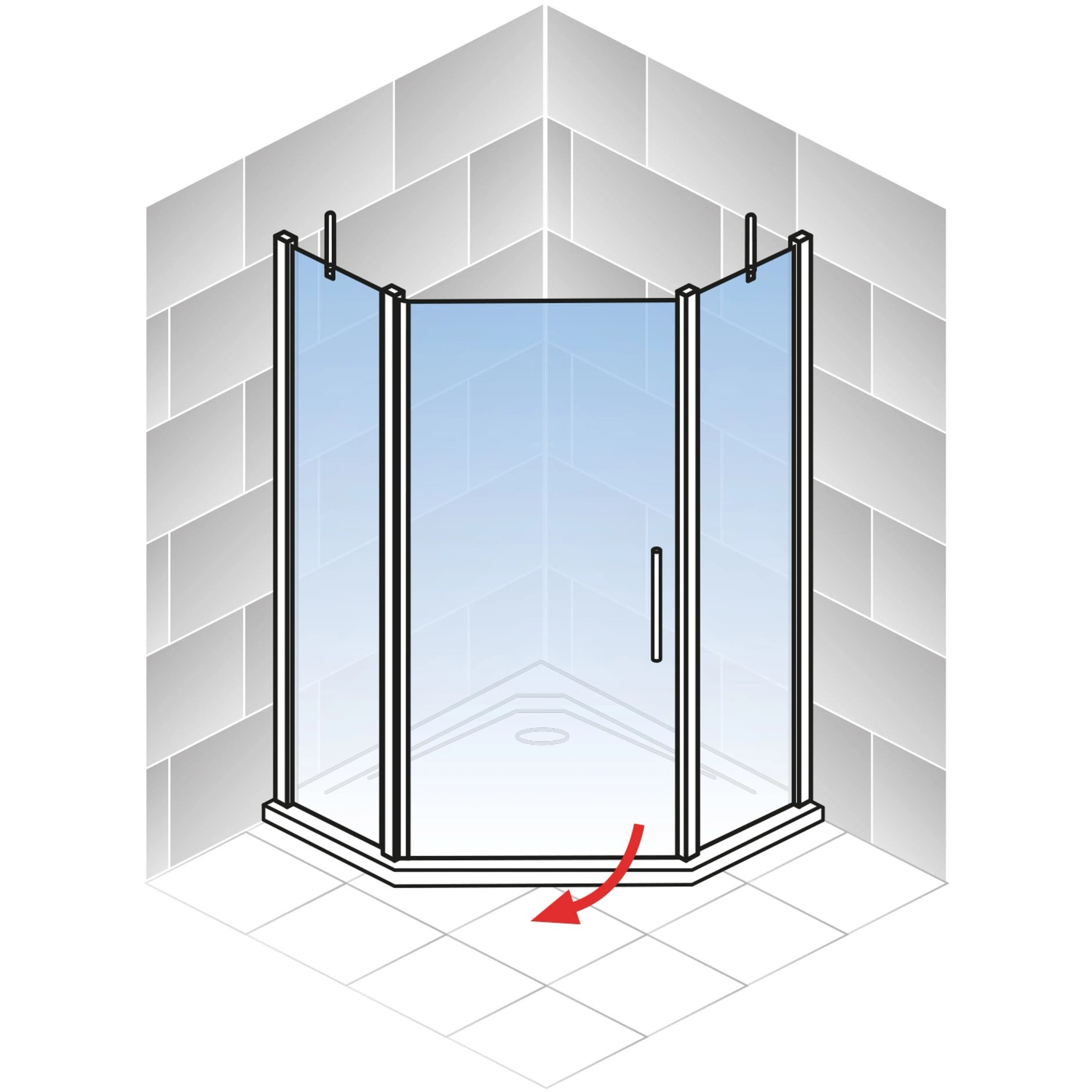 Schulte Fünfeckdusche Alexa Style 2.0 mit Alu-Natur Rahmen und klarem Glas.