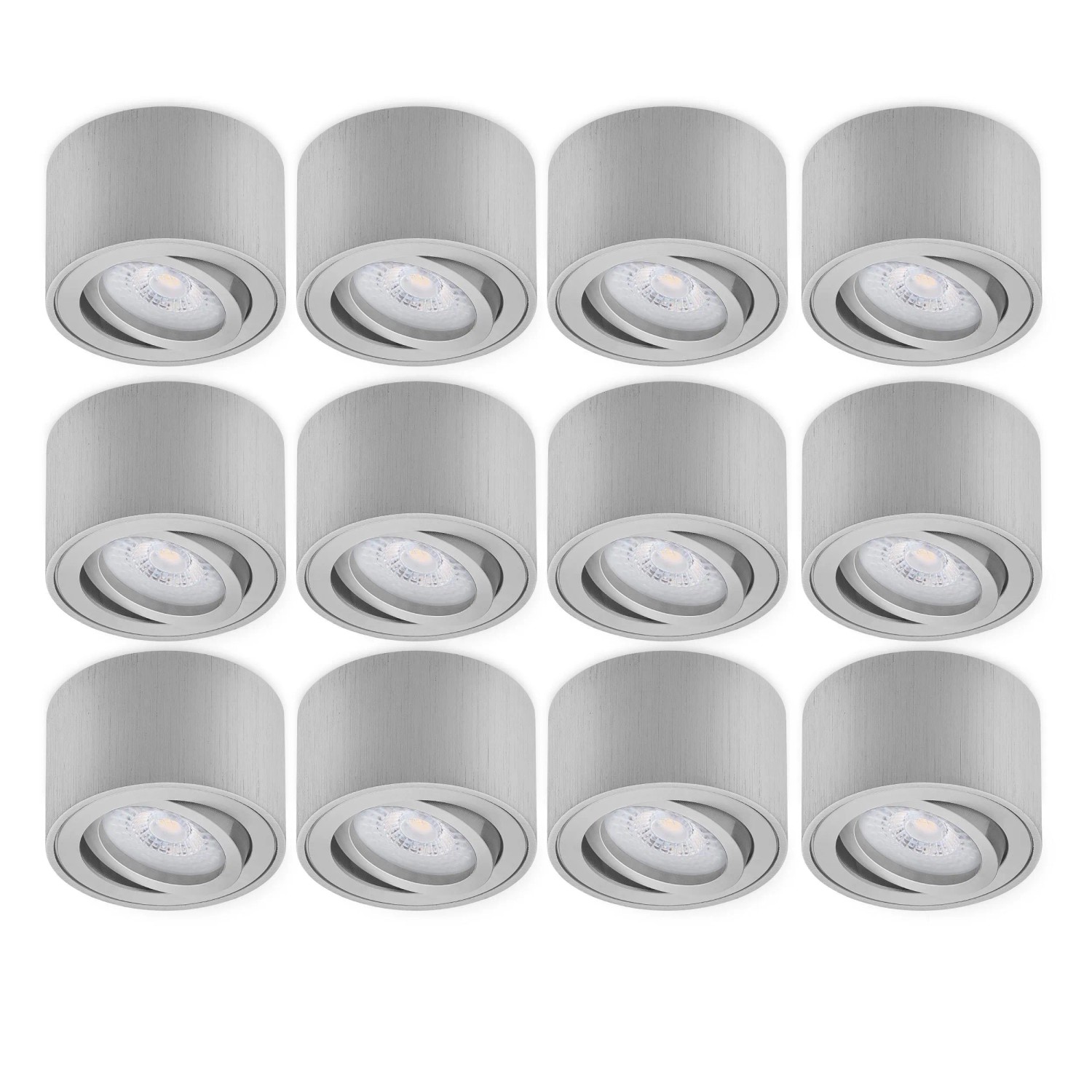 Oktaplex 12er Set Aufbauspot Lile S Schwenkbar inkl. LED-Module Warmweiß 3000K 230V Aluminium Gebürstet