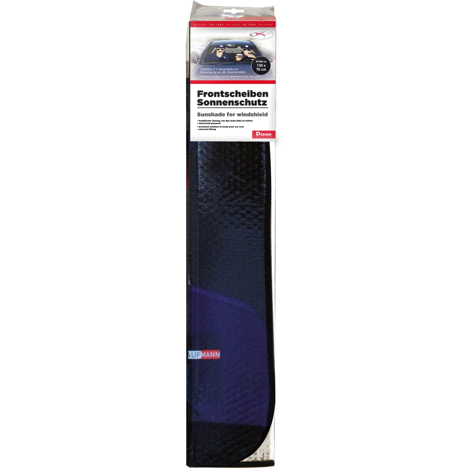 OkCars Frontscheibensonnenschutz Polizei Design, 130x70cm, schützt Auto vor Hitze.