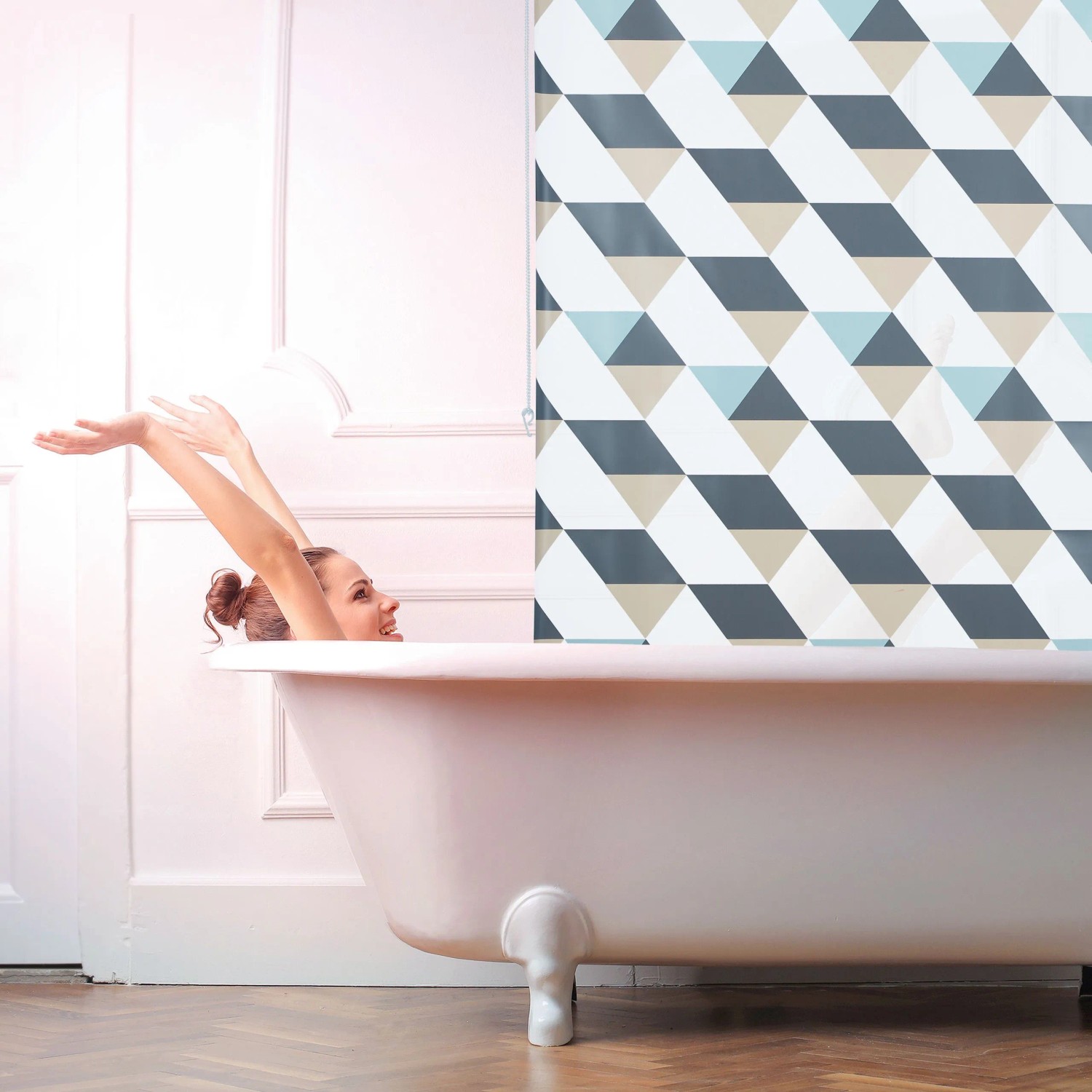 Relaxdays Duschrollo Kunststoff Aluminium Grau Blau Beige Wasserabweisend 140 cm x 240 cm_3