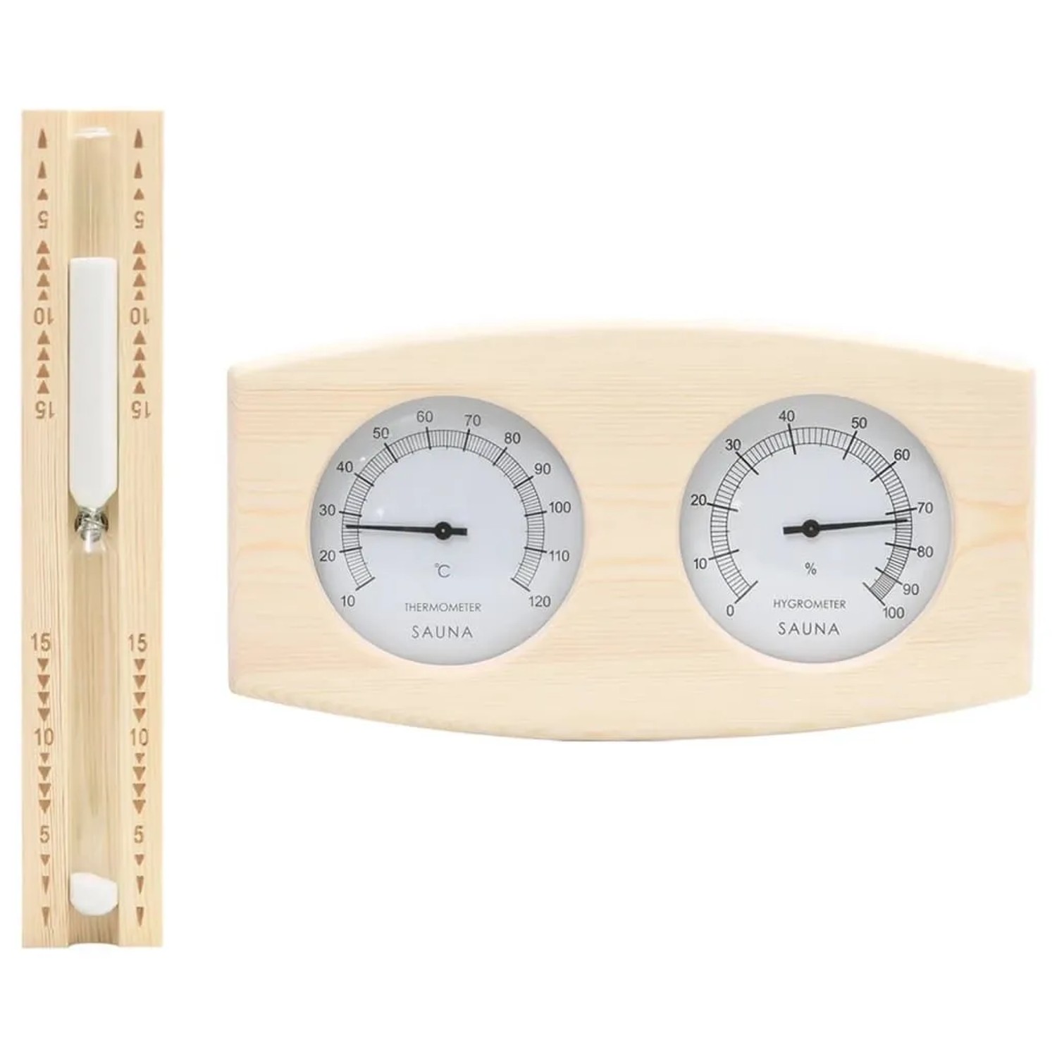 vidaXL 2-in-1 Sauna-Hygrothermograph und Sanduhr Set Massivholz Kiefer 51686