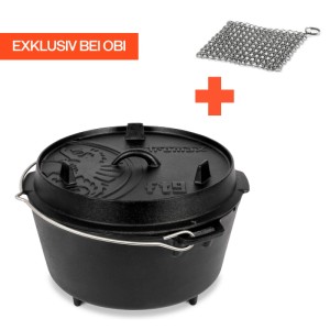 Petromax Dutch Oven FT9-T-Scrub Set, 7,5L, mit Ringreiniger. Gusseisen Topf für offenes Feuer, Grill & Ofen.
