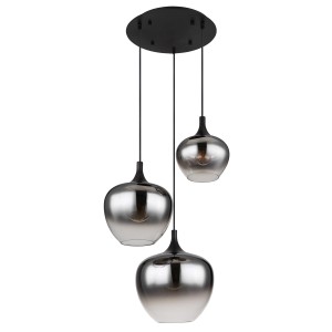 Globo Hängeleuchte Maxy, 3-flammig, schwarz mit rauchfarbenen Glasschirmen.
