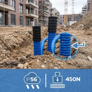 EDO Kabelschutzrohr PE Ø63 mm 50 m Blau für Erdverlegung  Wellrohr 450 N IP56 mit Zugdraht und Muffe