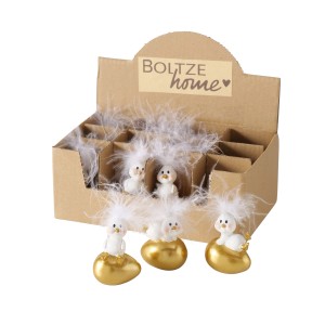 Boltze Figur Chicky, 3-fach sortiert, goldene Deko-Hühner mit Federn für Ostern.