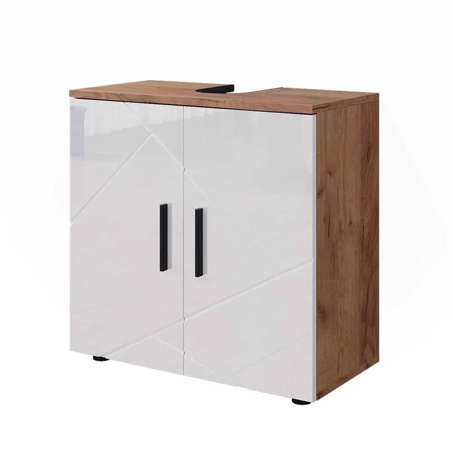 Vicco Waschbeckenunterschrank Irma Weiß Hochglanz Goldkraft Eiche 60 x 59