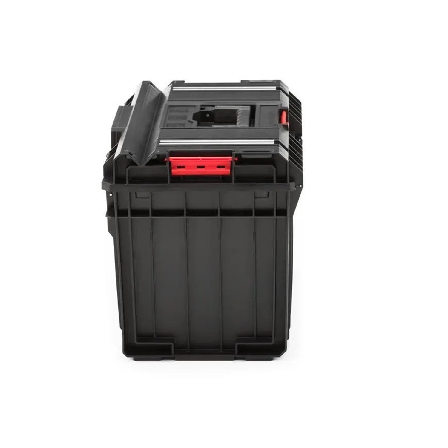 Schwarzer PROREGAL QBRICK Werkzeugkasten One mit Aluschienen, 52 Liter, bis 120 kg Traglast.
