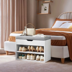 Songmics Schuhbank Custos mit Kissen 3 Ebenen Weiß