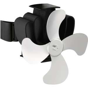 Ofenventilator für Rauchrohre, schwarz/nickel, zur Warmluftverteilung ohne Strom.