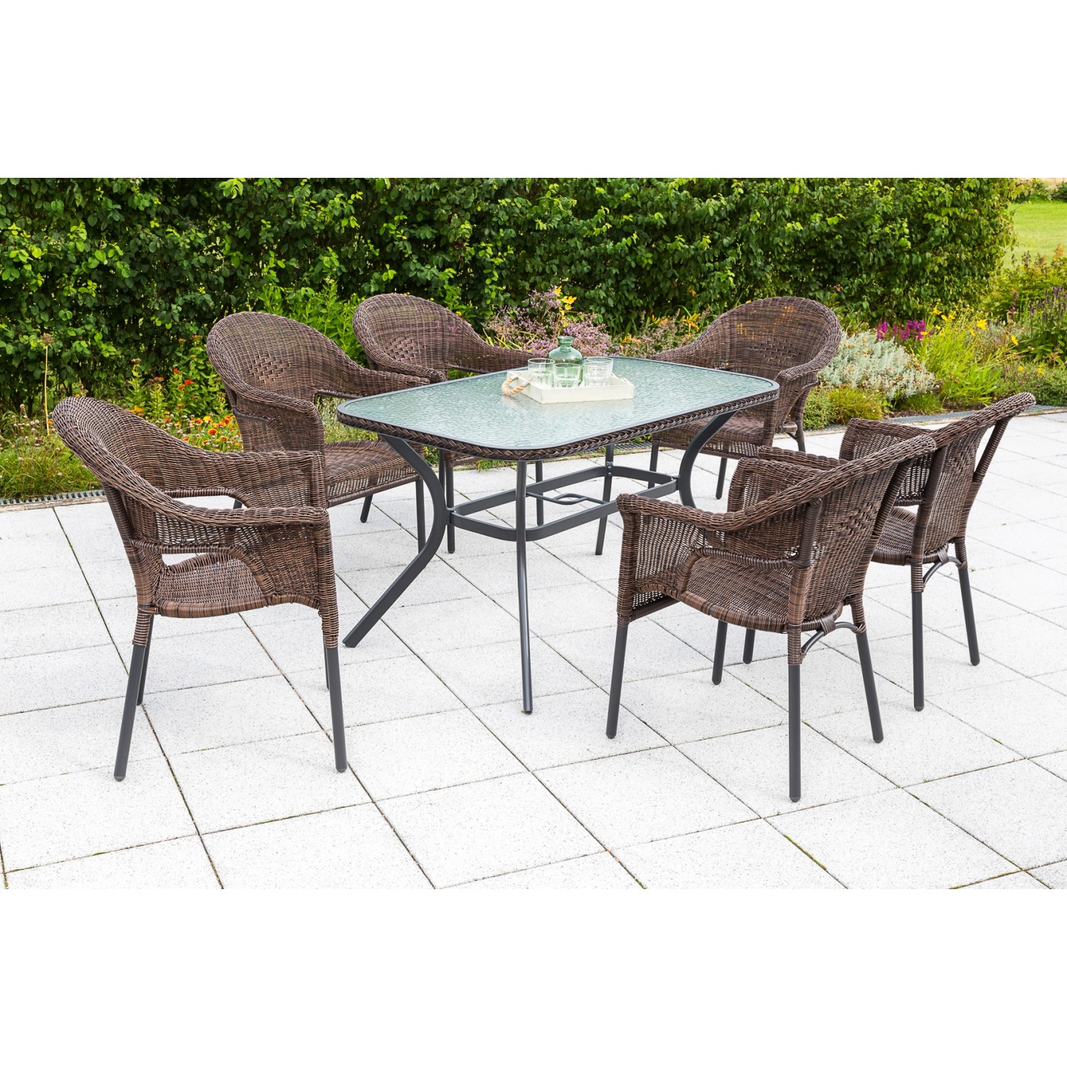 Merxx Ravenna Set 7-tlg. 6 Stapelsessel Gartentisch 150 x 85 cm Schoko günstig online kaufen