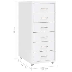 Weißer vidaXL Aktenschrank mit 6 Schubladen, Rollen und Metallgriffen. Büroschrank für Büro.