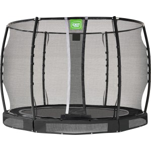 Schwarzes EXIT Allure Premium Bodentrampolin Ø 305 cm mit Sicherheitsnetz.
