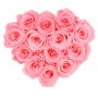 Herzförmige Rosenbox mit 13 rosa Rosen. Romantischer Blumenstrauß.