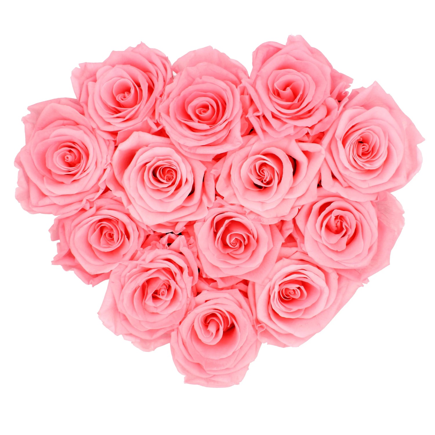 Herzförmige Rosenbox mit 13 rosa Rosen. Romantischer Blumenstrauß.
