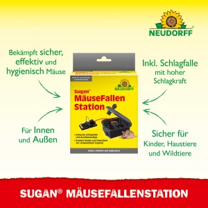 Neudorff Mäusefallen-Station Sugan, schwarze Köderbox mit Schlagfalle für Innen und Außen.