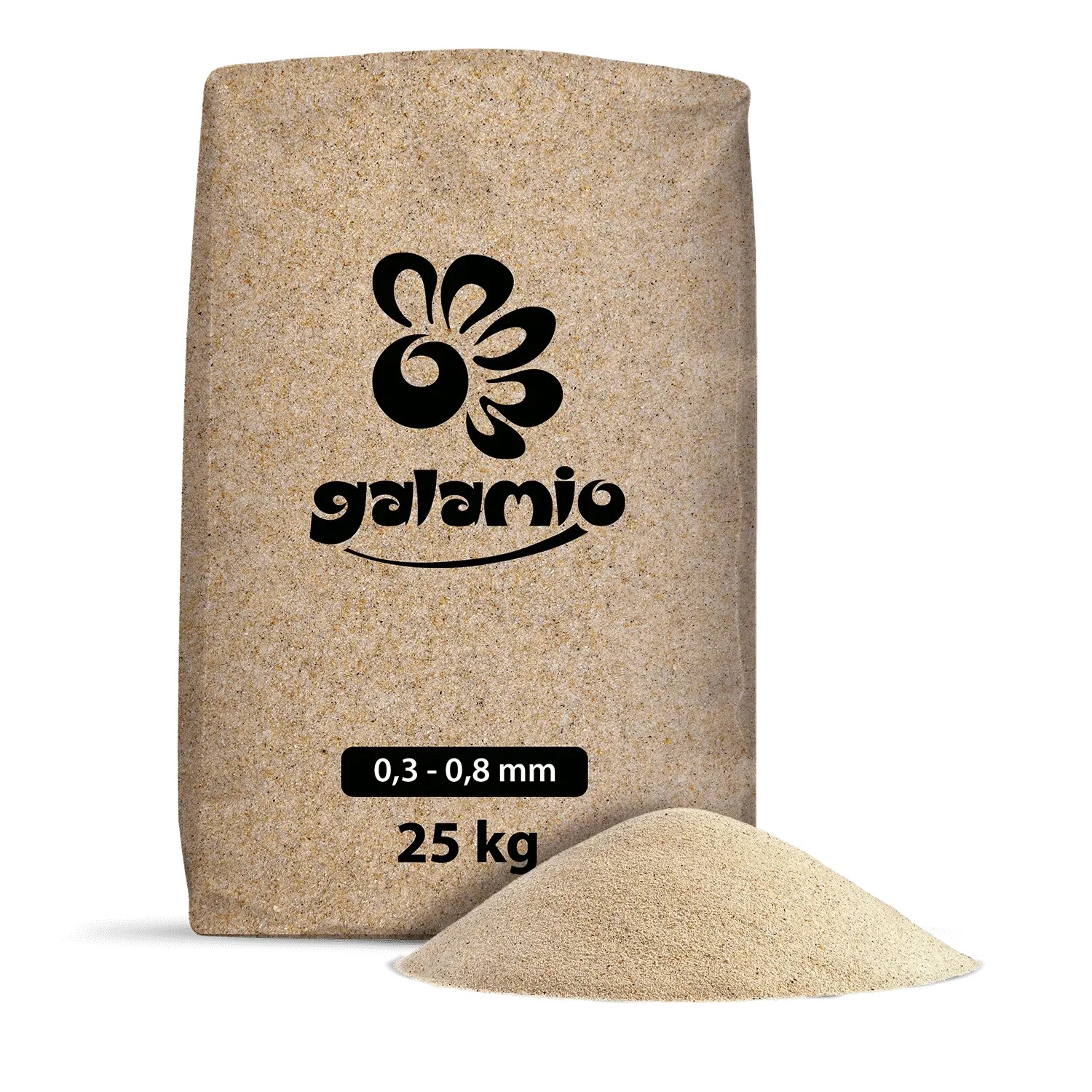 Galamio Quarzsand 0,3-0,8 mm im 25 kg Sack auf Palette (1000kg) für Garten & Bau.