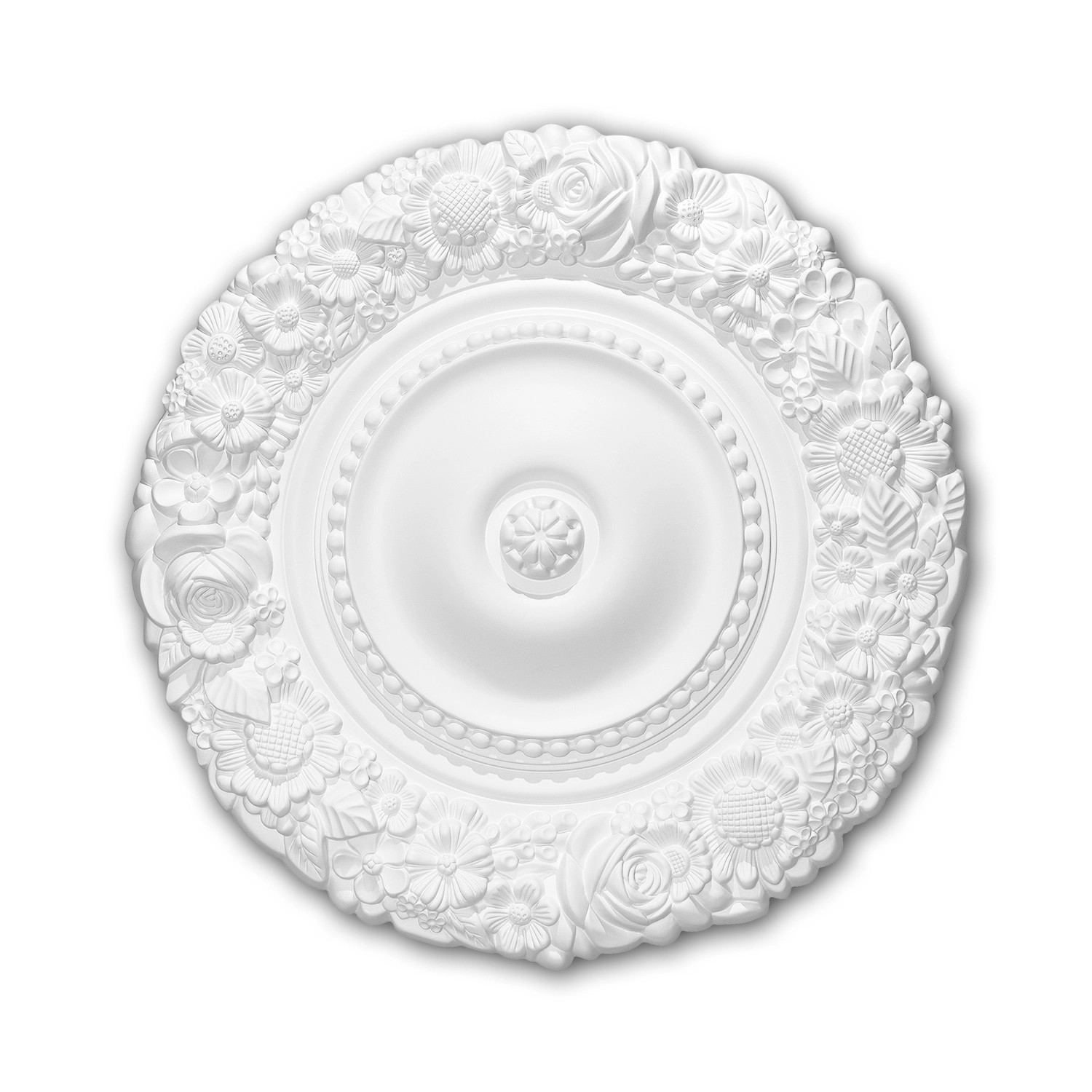 PROFHOME 156057 RoSette aus Polyurethan DeckenroSette Zierelement 54,5 cm 54,5 cm x 5,5 cm Weiß