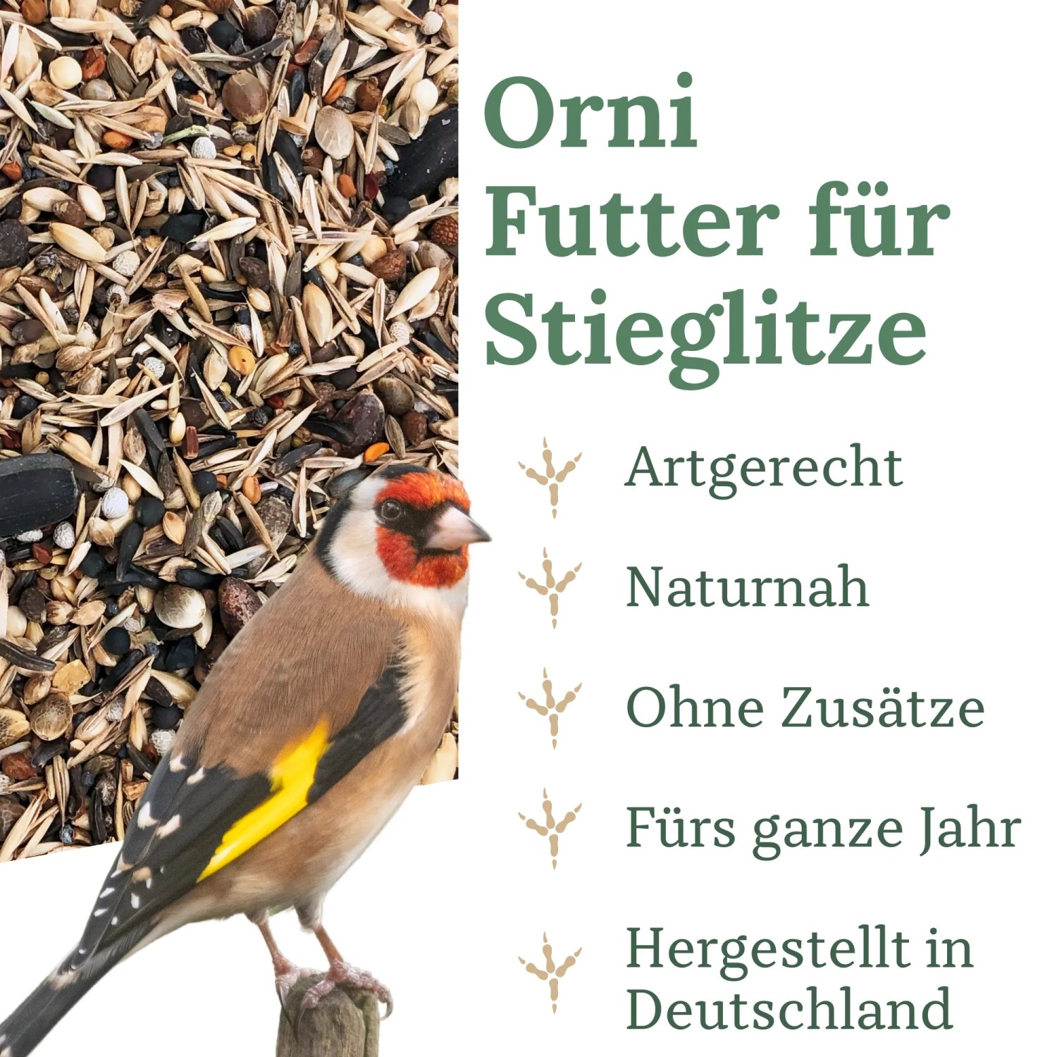 Orni Stieglitz Super Wildvogelfutter mit Stieglitz und Saatenmischung.
