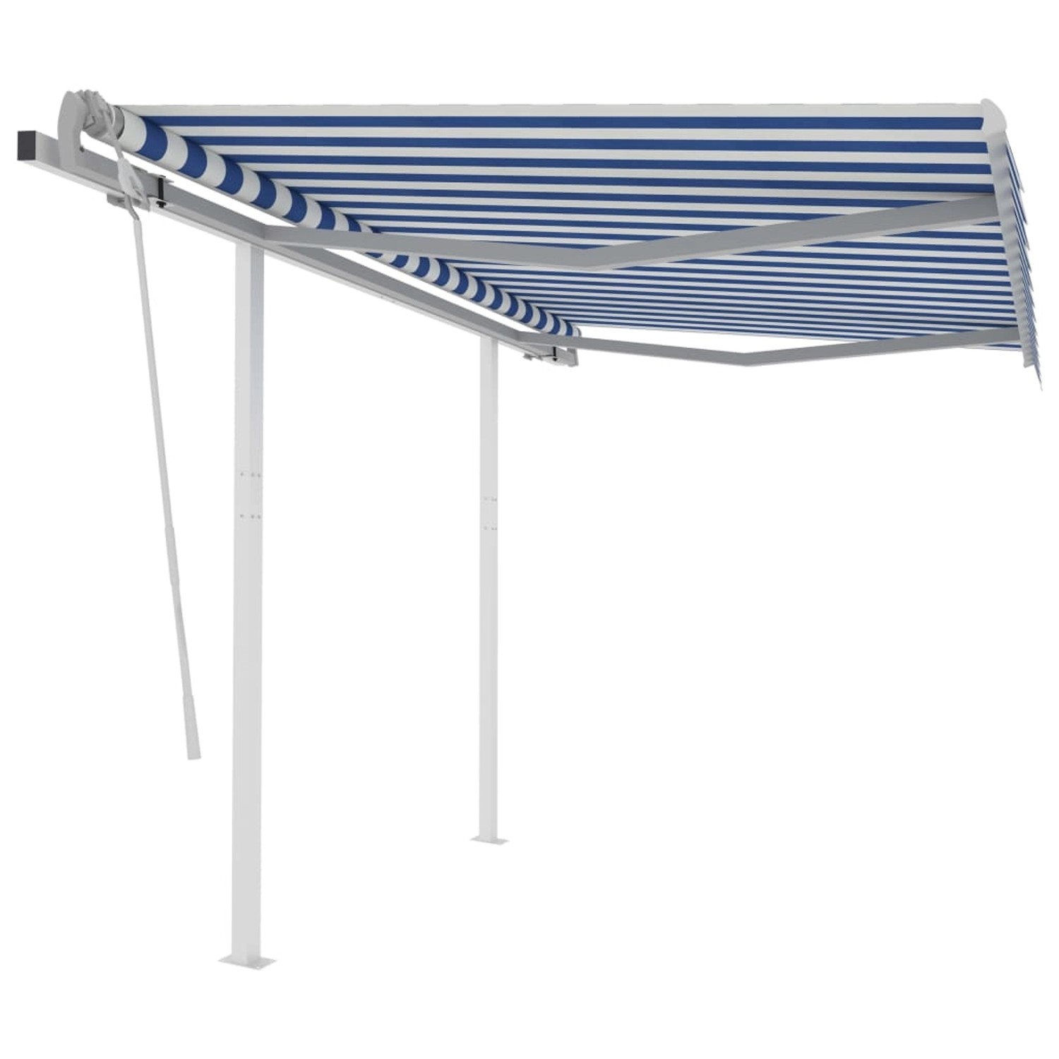 furnicato Markise Manuell Einziehbar mit Pfosten 3,5x2,5 m Blau & Weiß günstig online kaufen