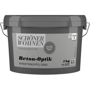 Grauer Eimer Schöner Wohnen Beton-Optik Effektspachtel, 1 Liter für Wände im Betonlook.