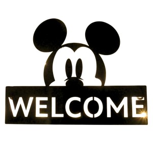 LED-beleuchtetes Disney Türschild mit Mickey Mouse "Welcome" aus Metall, 25 cm, für den Eingangsbereich.