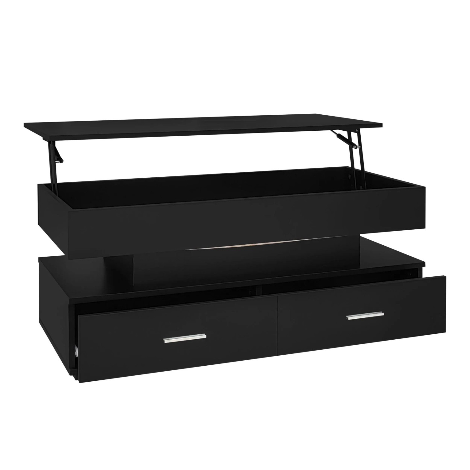 okwish Couchtisch mit Höhenverstellbar LED Schubladen Stauraum 100x50x44cm Schwarz