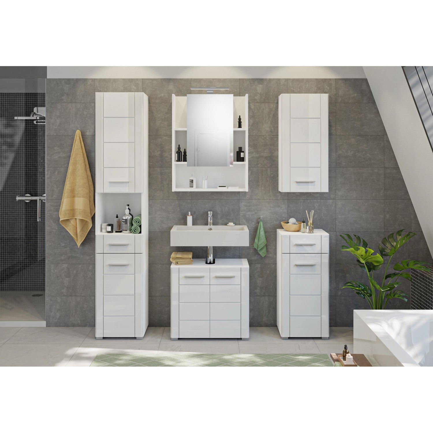 Hochschrank Venice Hochglanz Weiß 37 cm zweitürig