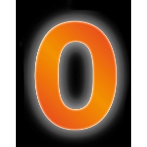 Reflektierende Klebezahl 0, 8 cm, orange, zur Anbringung als Hausnummer.