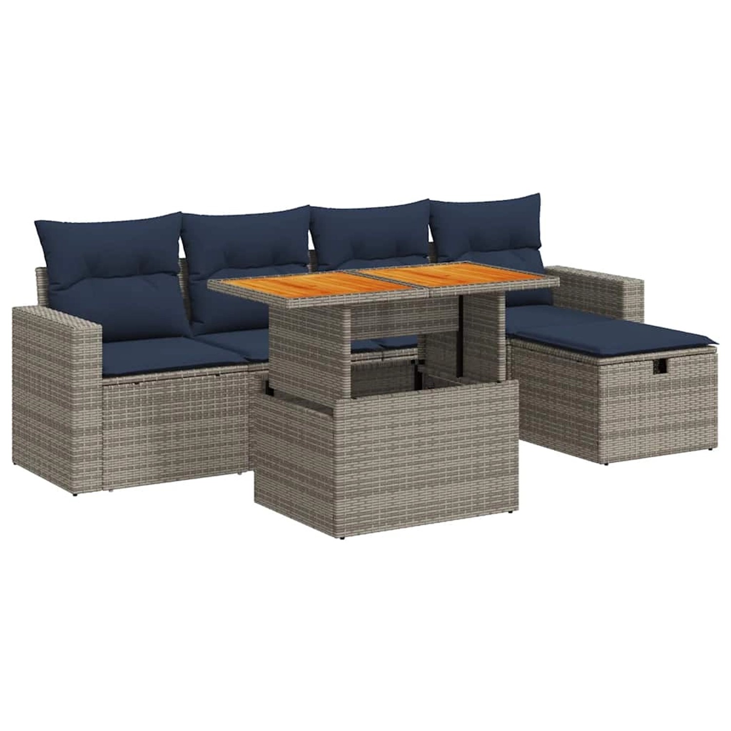 vidaXL 6-Tlg Garten-Sofagarnitur mit Kissen Grau Poly Rattan Akazie 3327999