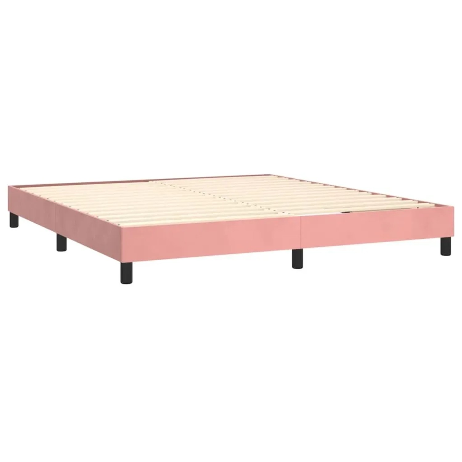 Rosa vidaXL Boxspringbett 180x200 cm mit Lattenrost und schwarzen Füßen.