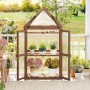 Costway 3-stöckiges Mini Gewächshaus mit Dach Braun 71x41x145cm_2