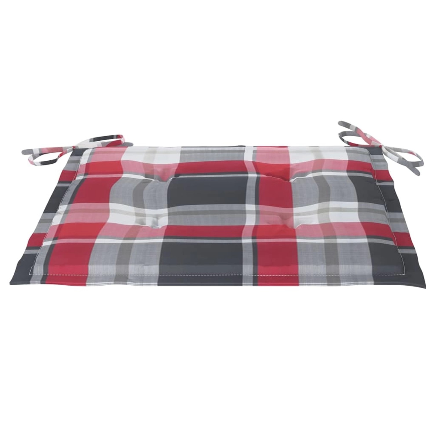 Kissen mit rot-grau kariertem Muster für vidaXL Gartenstühle, passend zum Teetisch.