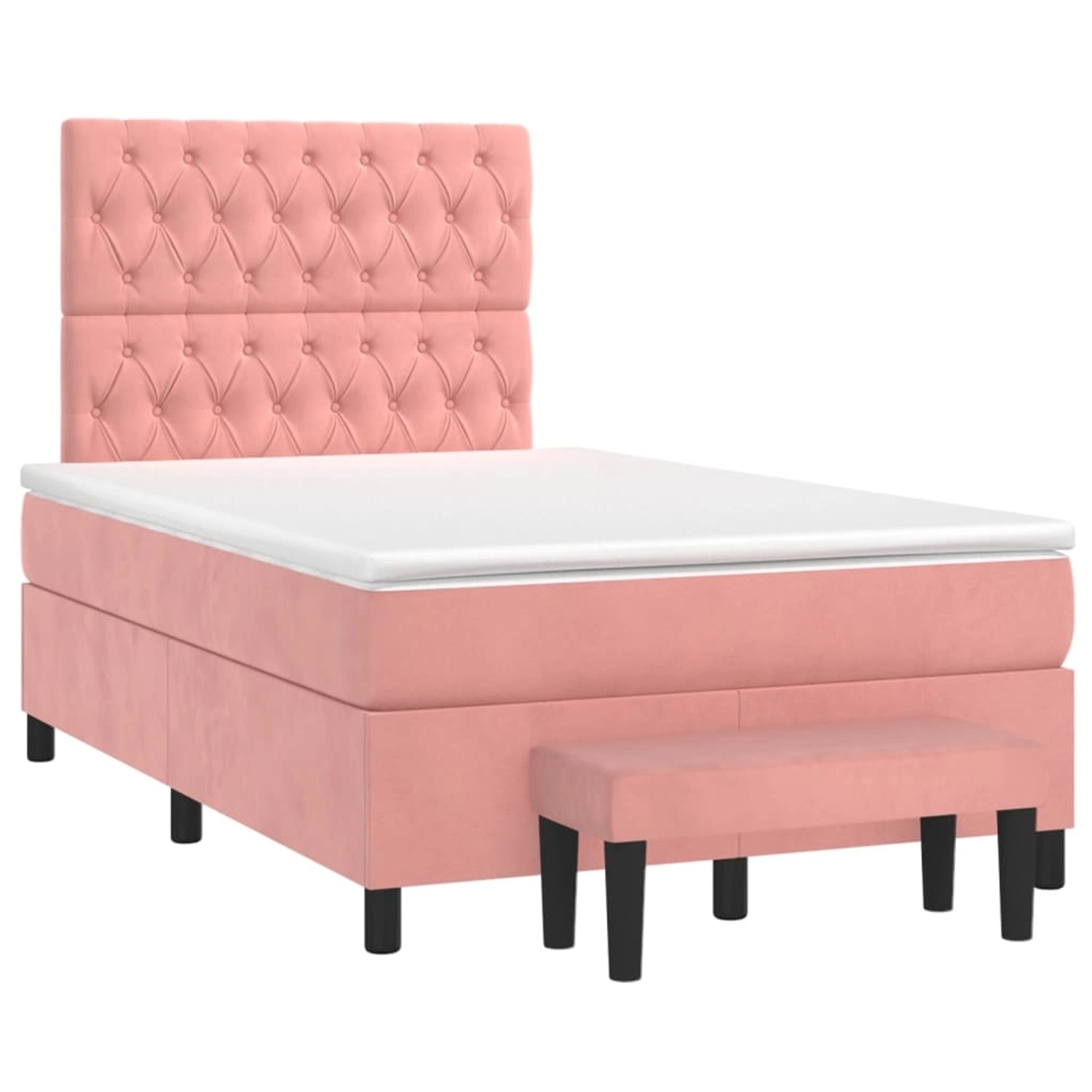 Rosa vidaXL Boxspringbett 120x200 cm mit Samtbezug, inklusive Matratze und Bank.