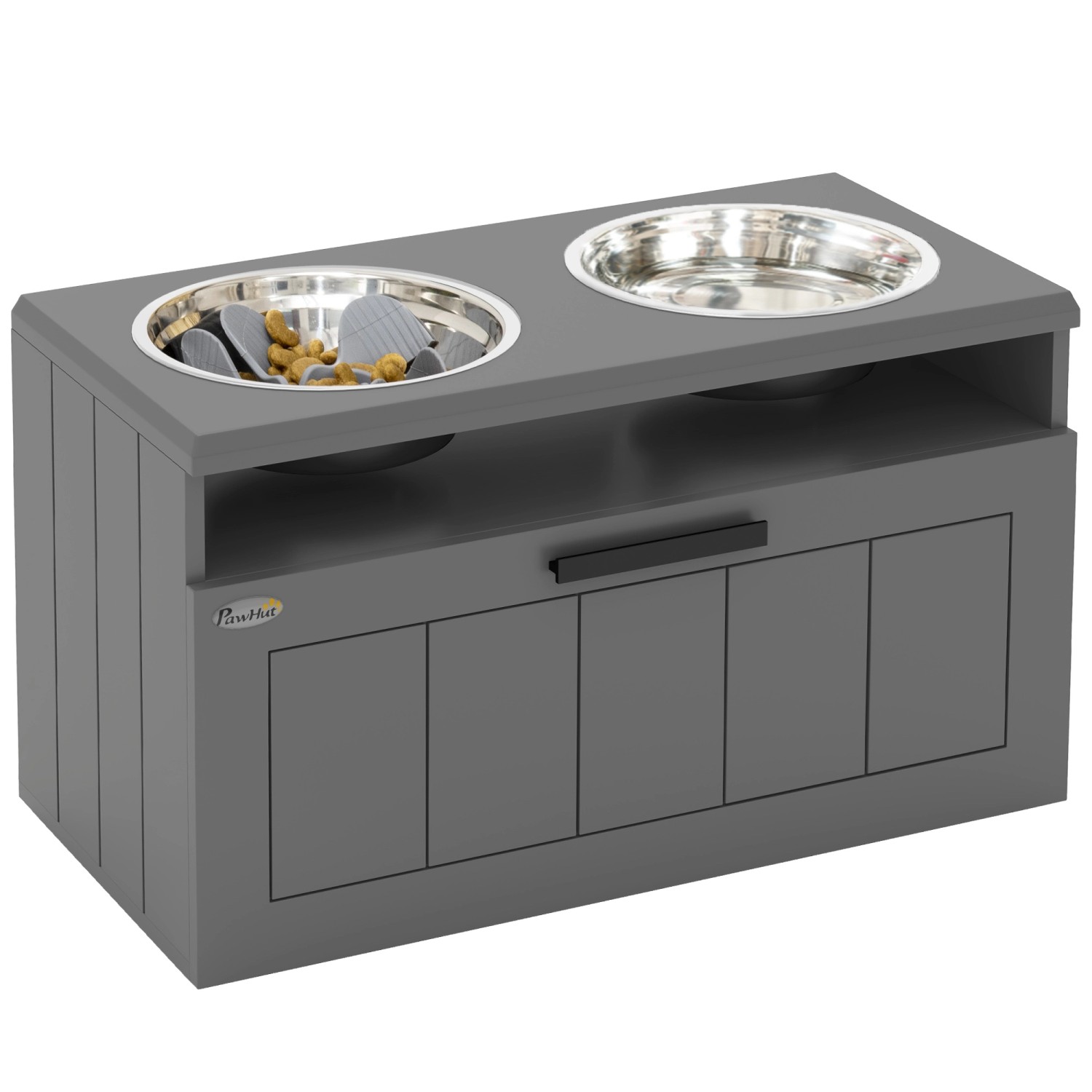 PawHut Futterstation Hundenäpfe MDF Stahl Grau 60L x 30B x 35H cm