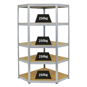 Verzinktes PROREGAL Eckregal Slim Elephant, 180x90x45 cm, mit 5 MDF-Fachböden und hoher Traglast.