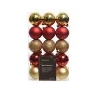 Kaemingk Weihnachtsbaumkugeln Bruchfest  6 cm 30 Stueck Rot Gold Matt Glitter