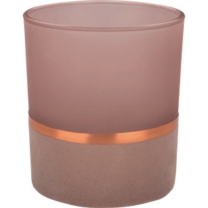 Rosa Teelichthalter Ancient Secrets, 10 cm hoch, aus Glas mit Bordüre.