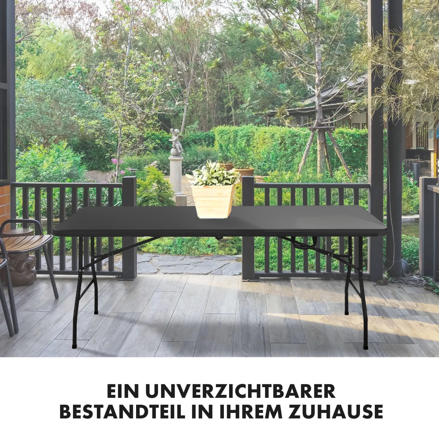 Schwarzer KARAT Klapptisch Kyoto (180 cm) für Garten, Terrasse oder Camping.