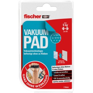 fischer Vakuum Pads, 2er-Pack: Selbsthaftende Klebepads 55x92mm für kurzzeitige oder dauerhafte Befestigung.