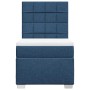 Blaues Boxspringbett 90x200 cm mit Matratze und Kopfteil.