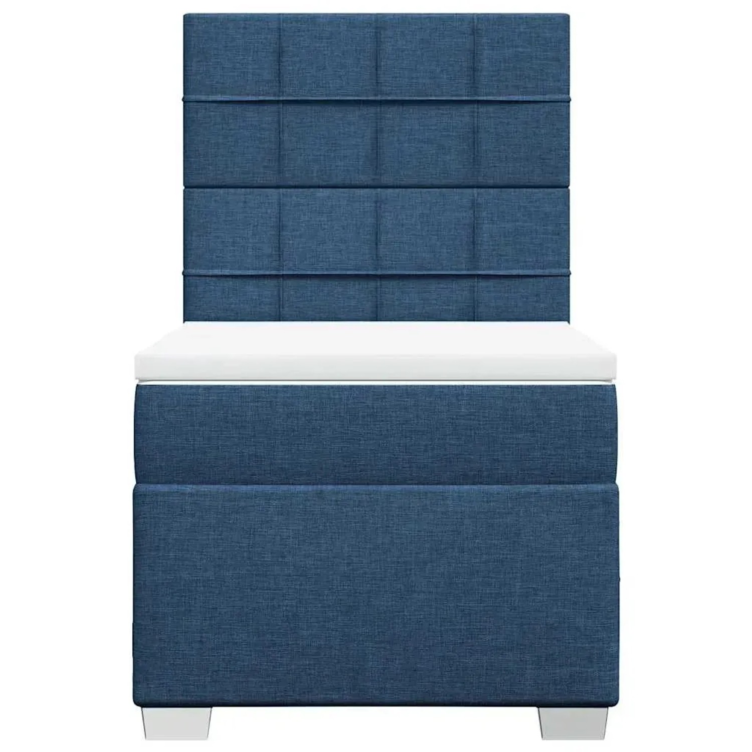 Blaues Boxspringbett 90x200 cm mit Matratze und Kopfteil.