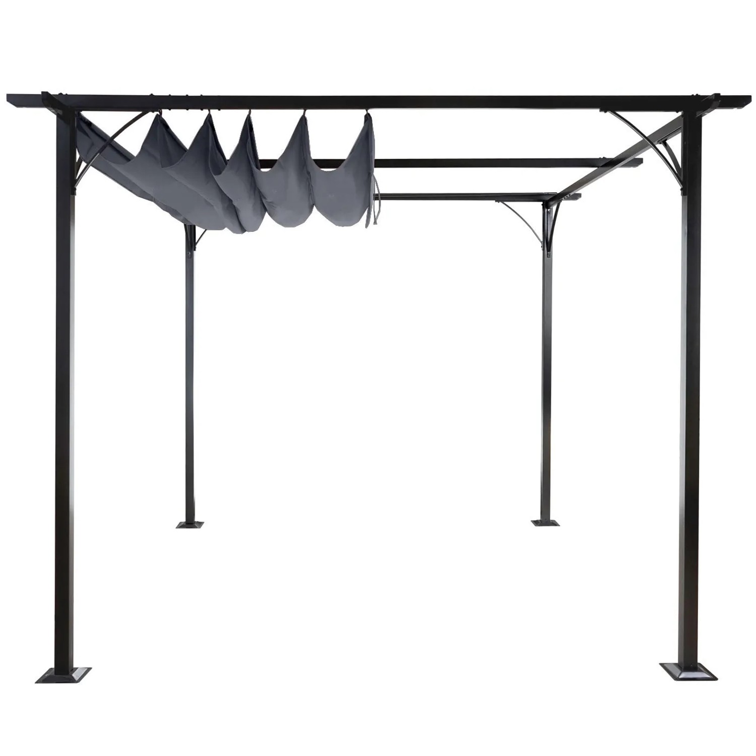 Graue MCW Pergola C42 3,5x3,5m mit variablem Schiebedach für Terrasse & Garten.