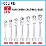 7tlg. CCLIFE Gelenk-Ratschenschlüssel-Satz aus Stahl, Größen 8-19mm, für Kfz & Haushalt. Flexibles Werkzeug-Set.