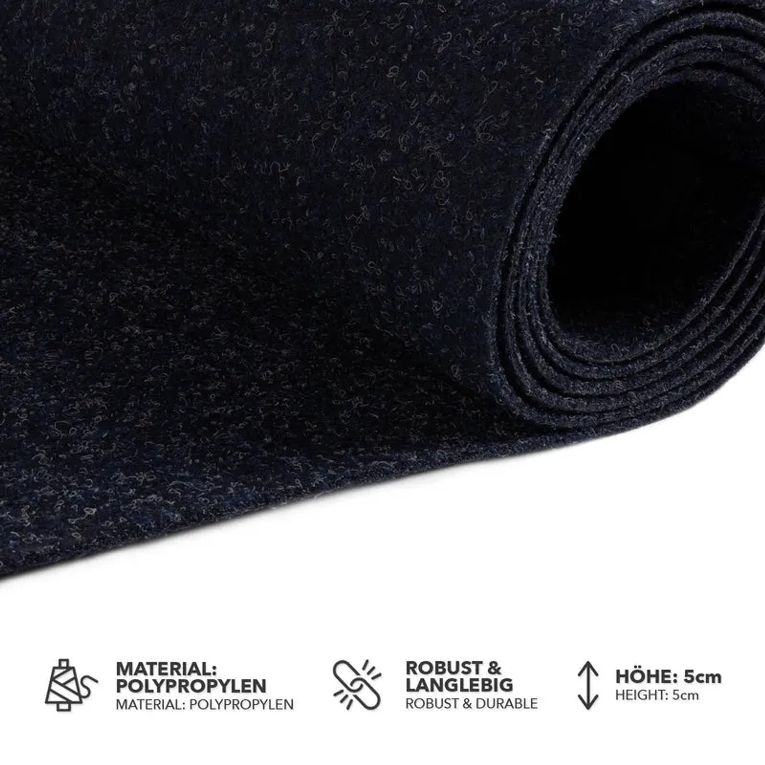 Blauer Eventteppich Turbo, zuschneidbar, gerollt. Teppichboden für Messe, Event und Büro.