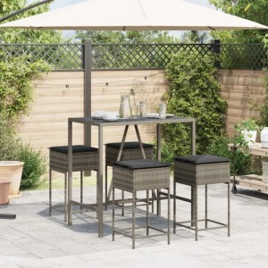 vidaXL 5-Tlg Gartenbar-Set mit Kissen Grau Poly Rattan 3261468