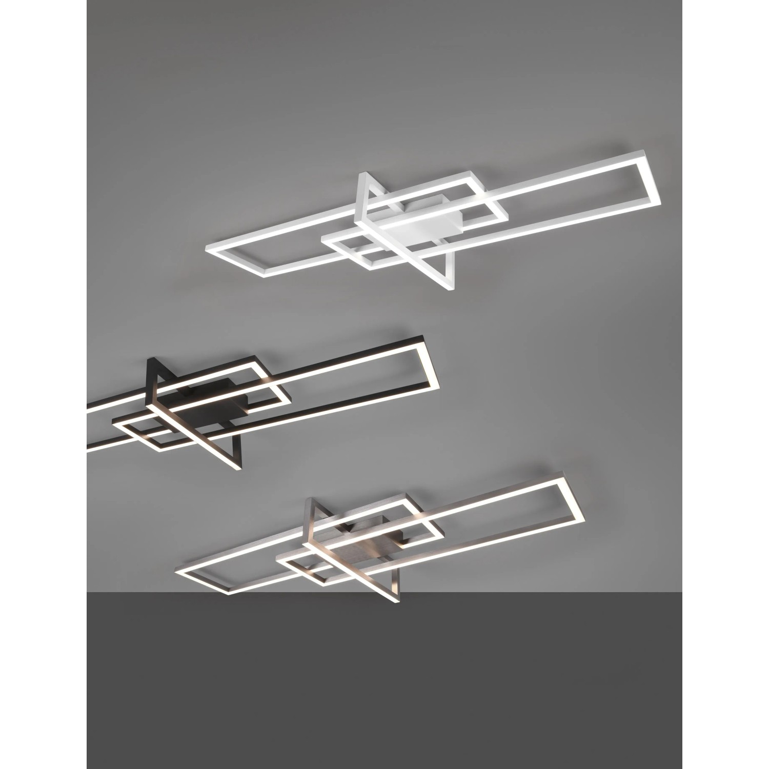 Moderne Trio LED Deckenleuchte Salinas in Nickel matt, verschiedene Farbvarianten.