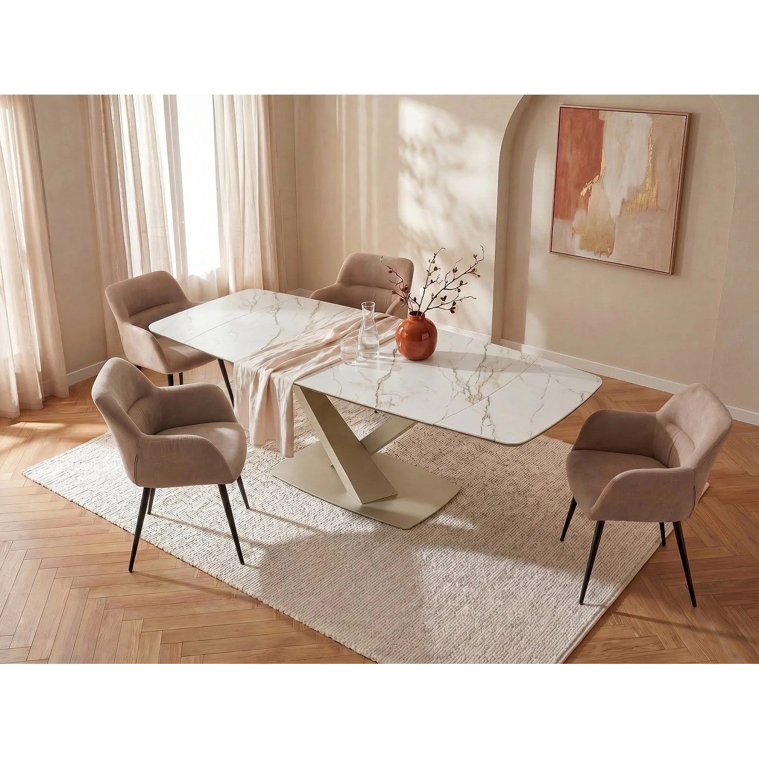 Vente-unique Essgruppe Malata Beige Weiß 260 cm 180 cm_2